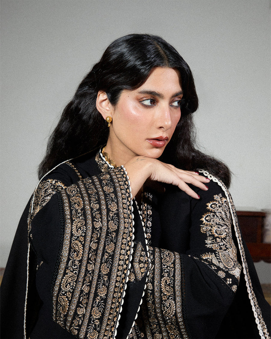 Jugnu Lahore Womenswear Embroidered Karandi Unstitched 3Pc Suit - TILA