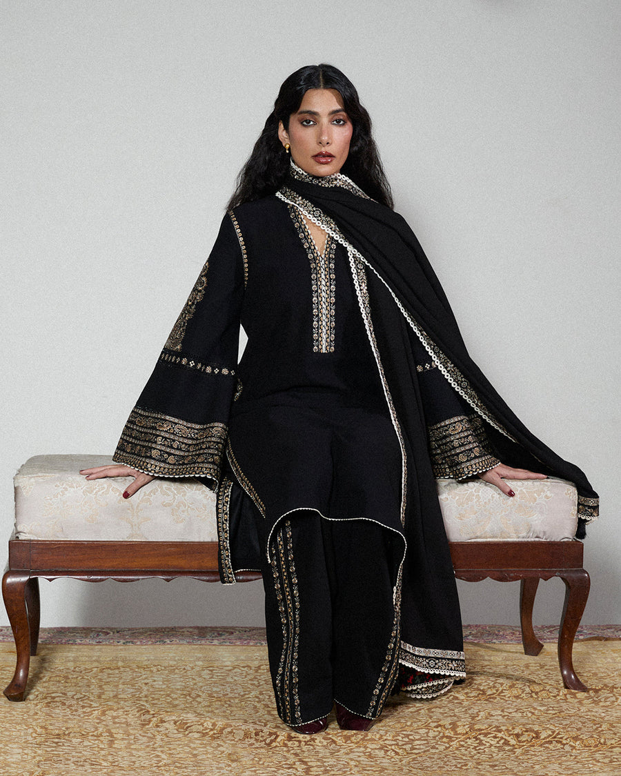 Jugnu Lahore Womenswear Embroidered Karandi Unstitched 3Pc Suit - TILA