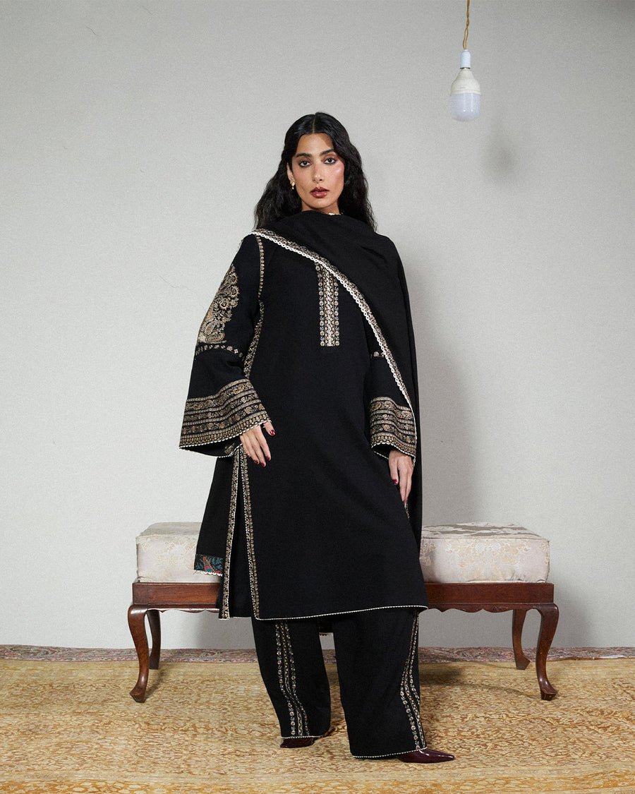 Jugnu Lahore Womenswear Embroidered Karandi Unstitched 3Pc Suit - TILA