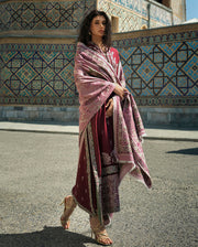 Mushq Broadway Embroidered Jacquard Unstitched 3Pc Suit - Timurid Rose
