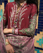 Mushq Broadway Embroidered Jacquard Unstitched 3Pc Suit - Timurid Rose
