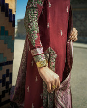 Mushq Broadway Embroidered Jacquard Unstitched 3Pc Suit - Timurid Rose