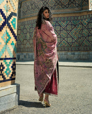 Mushq Broadway Embroidered Jacquard Unstitched 3Pc Suit - Timurid Rose