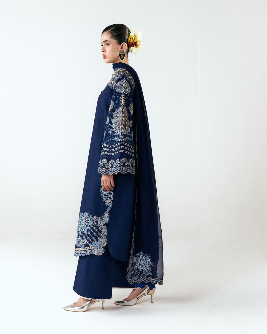 Jugnu Lahore Spring Summer Unstitched Embroidered Cotton 3Pc Suit - Tiva