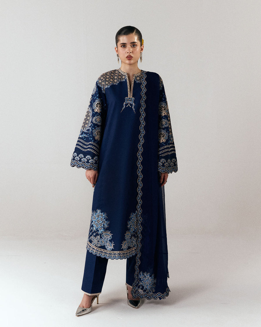 Jugnu Lahore Spring Summer Unstitched Embroidered Cotton 3Pc Suit - Tiva