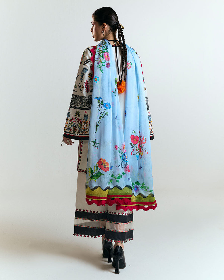 Jugnu by Hussain Rehar Unstitched Embroidered Lawn 3Pc Suit - Tiya