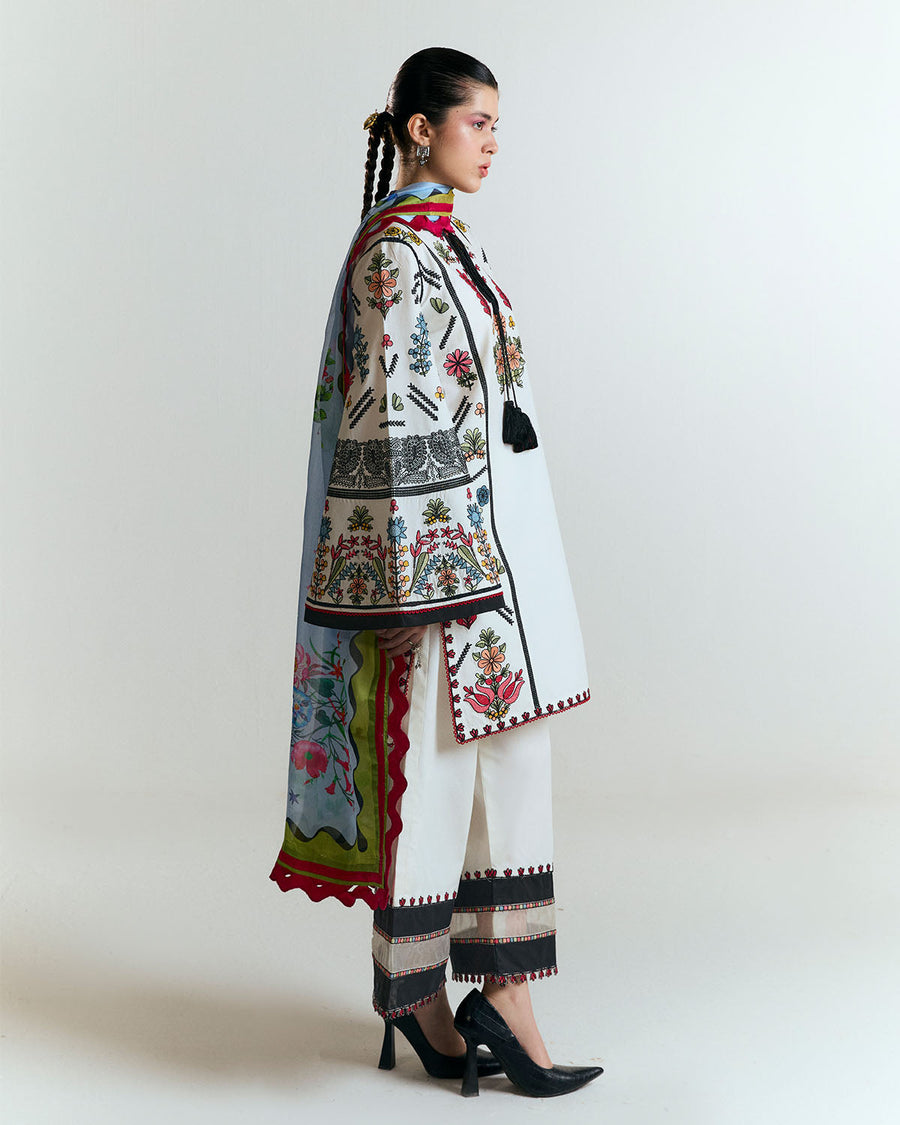 Jugnu by Hussain Rehar Unstitched Embroidered Lawn 3Pc Suit - Tiya