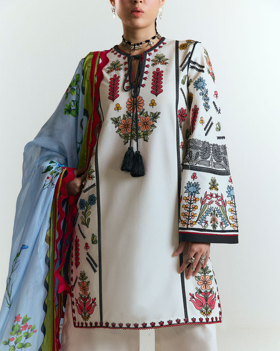 Jugnu by Hussain Rehar Unstitched Embroidered Lawn 3Pc Suit - Tiya