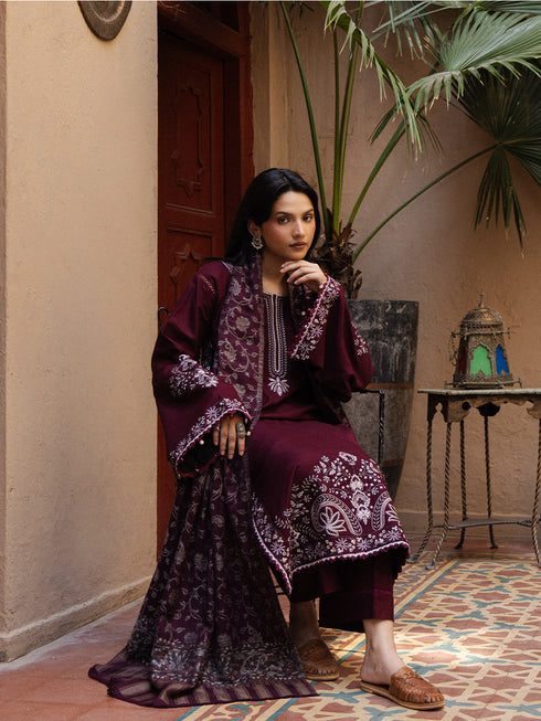 Still by Yards Embroidered Italian Woolen Unstitched 3Pc Suit D-07 Treasured