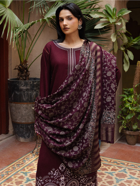 Still by Yards Embroidered Italian Woolen Unstitched 3Pc Suit D-07 Treasured
