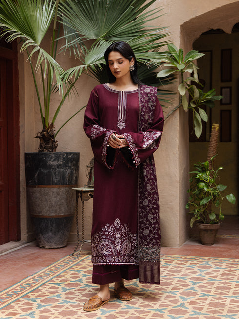 Still by Yards Embroidered Italian Woolen Unstitched 3Pc Suit D-07 Treasured