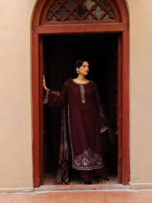 Still by Yards Embroidered Italian Woolen Unstitched 3Pc Suit D-07 Treasured
