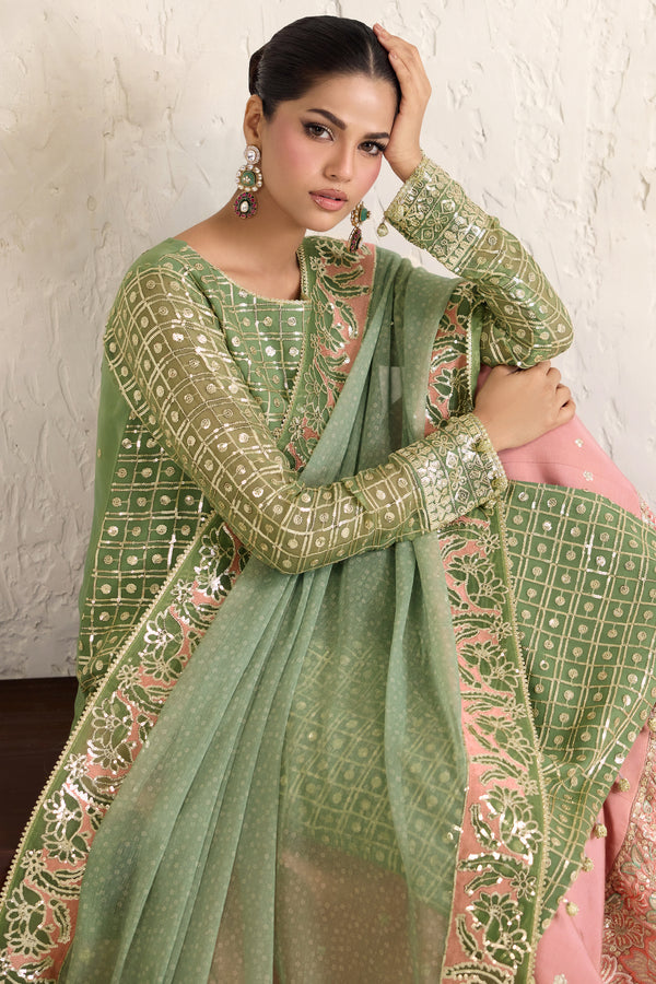 Farasha Embroidered Luxury Chiffon Unstitched 3Pc Suit - Tropical Pearl