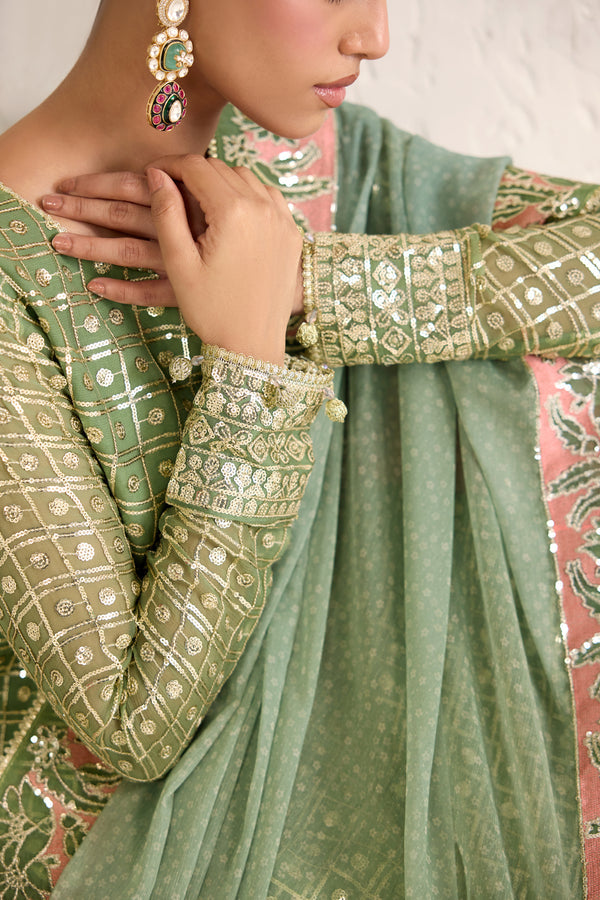 Farasha Embroidered Luxury Chiffon Unstitched 3Pc Suit - Tropical Pearl