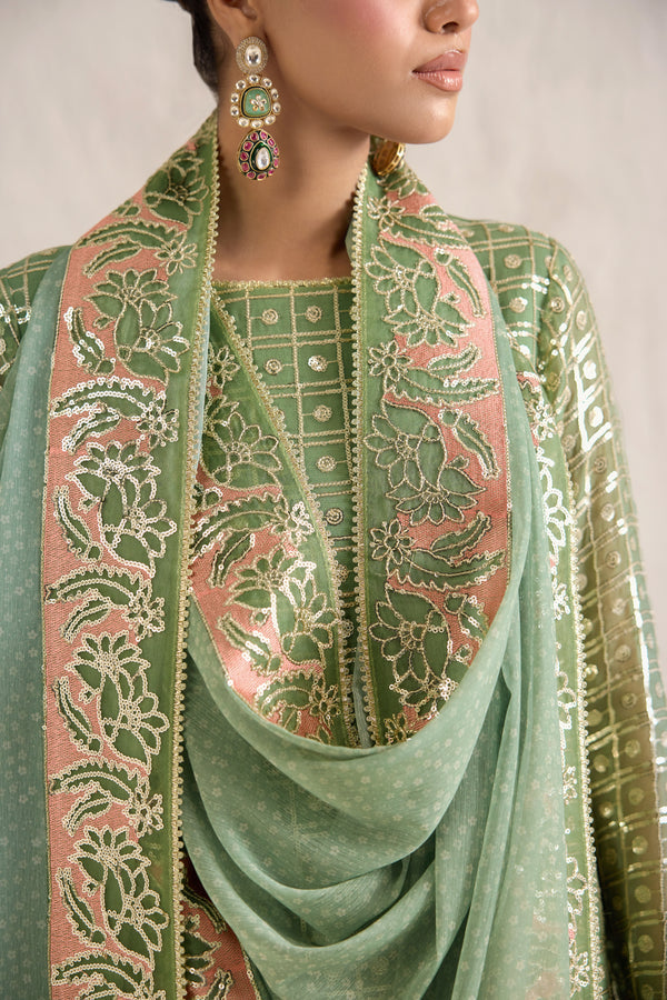 Farasha Embroidered Luxury Chiffon Unstitched 3Pc Suit - Tropical Pearl