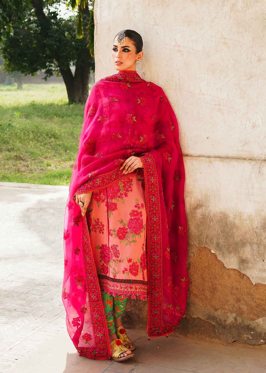 Hussain Rehar Embroidered Karandi Unstitched 3Pc Suit - Tulip