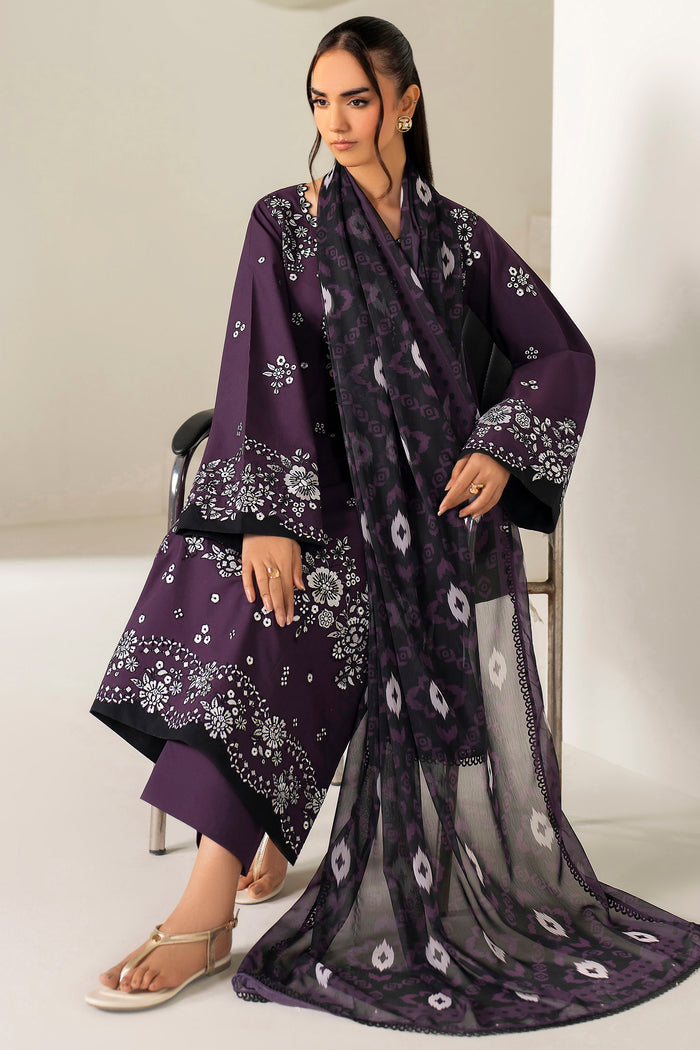 Farasha Summer Weaves Embroidered Lawn Unstitched 3Pc Suit - Twilight Tulip