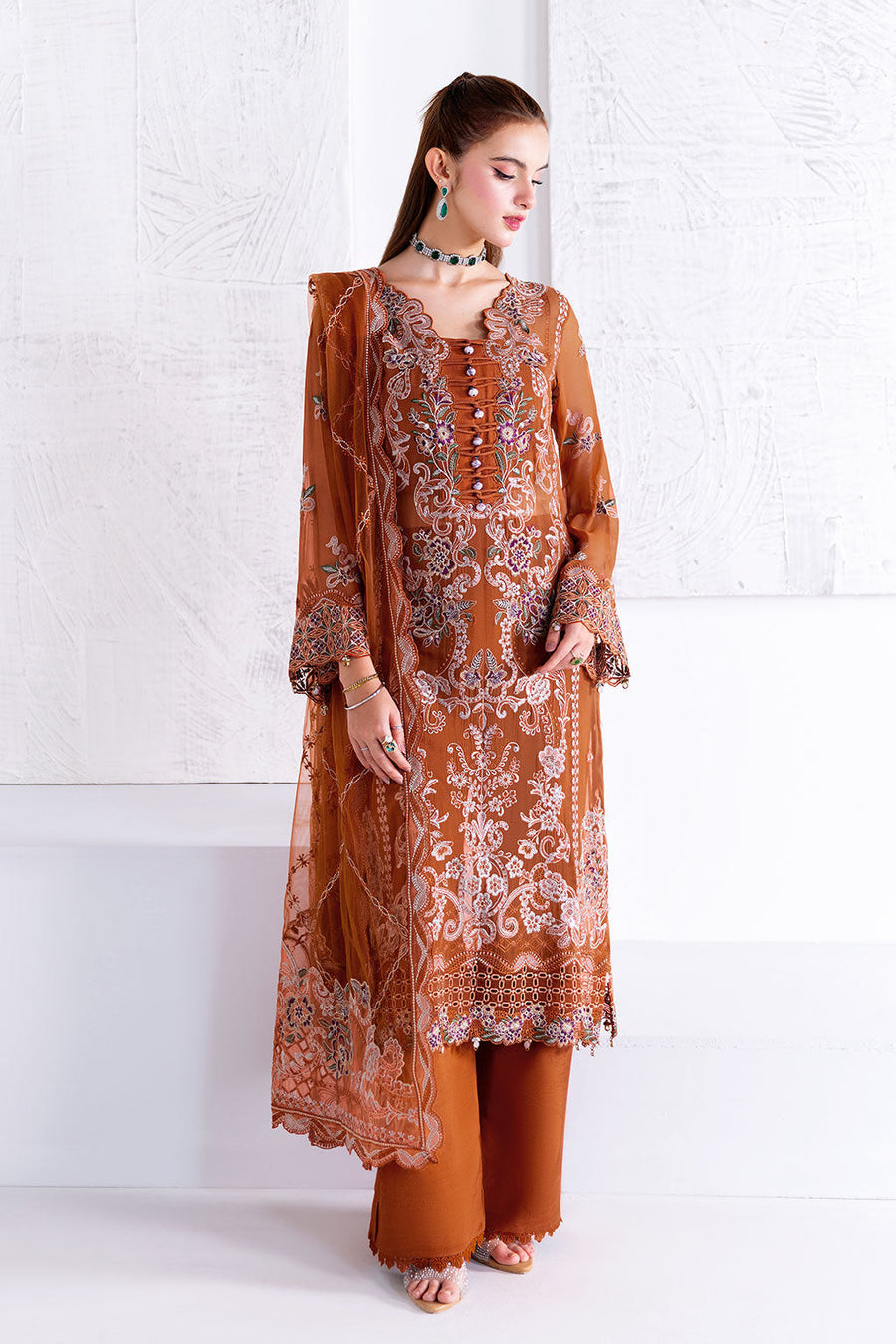 Ramsha Arzoo Embroidered Luxury Chiffon Unstitched 3Pc Suit U-208