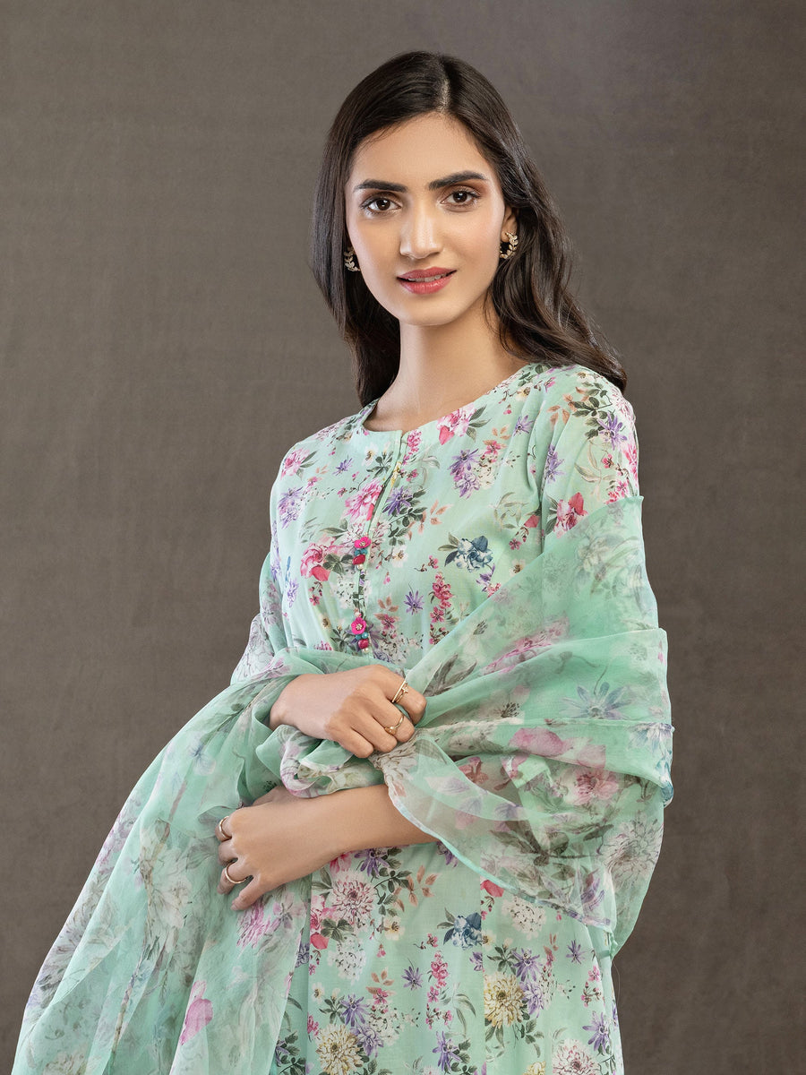 LimeLight Summer Unstitched Printed Lawn 3 Piece Suit U2452 Aqua