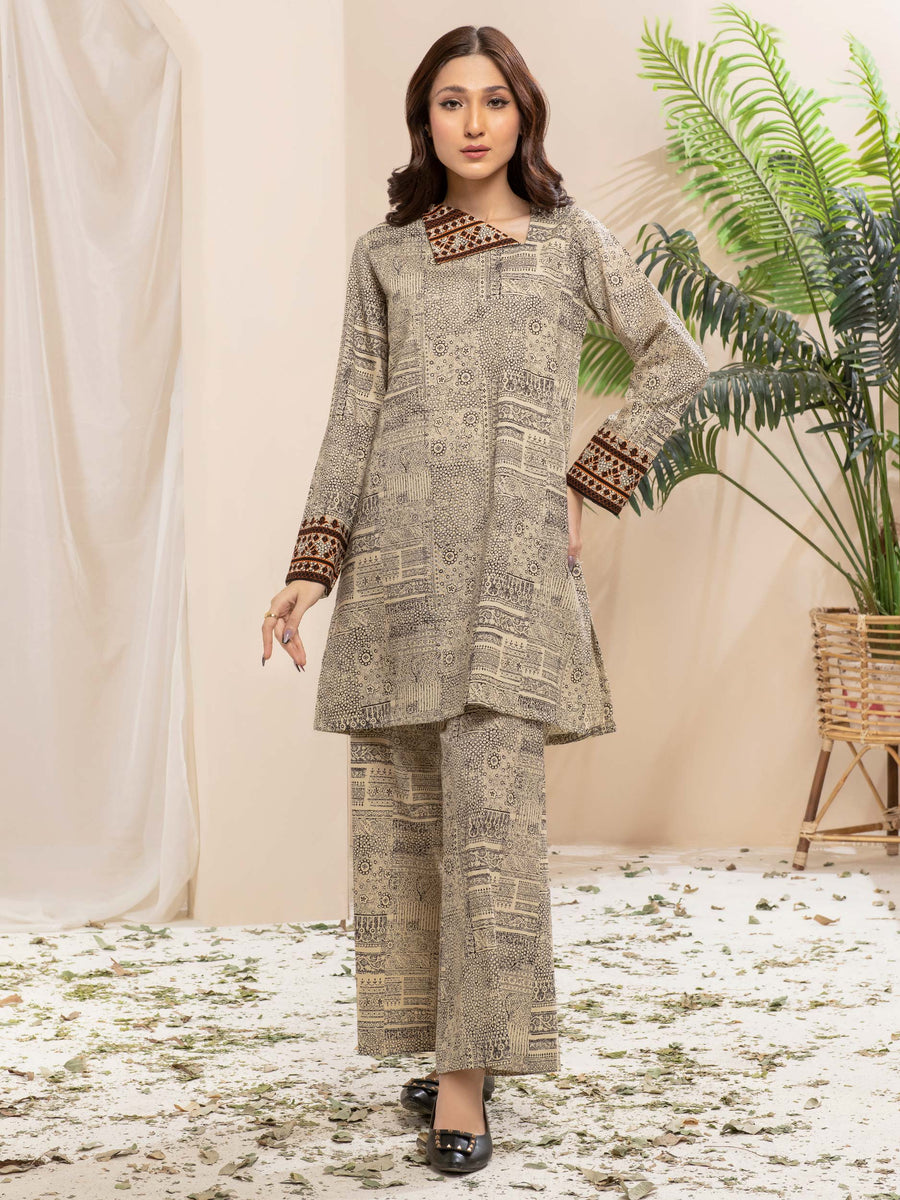 Limelight Winter Unstitched Printed Khaddar Single Shirt U2509 Off White