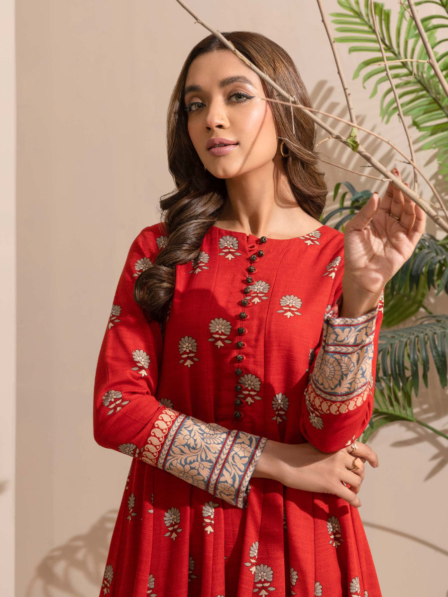 Limelight Winter Unstitched Printed Khaddar Single Shirt U2516 Red