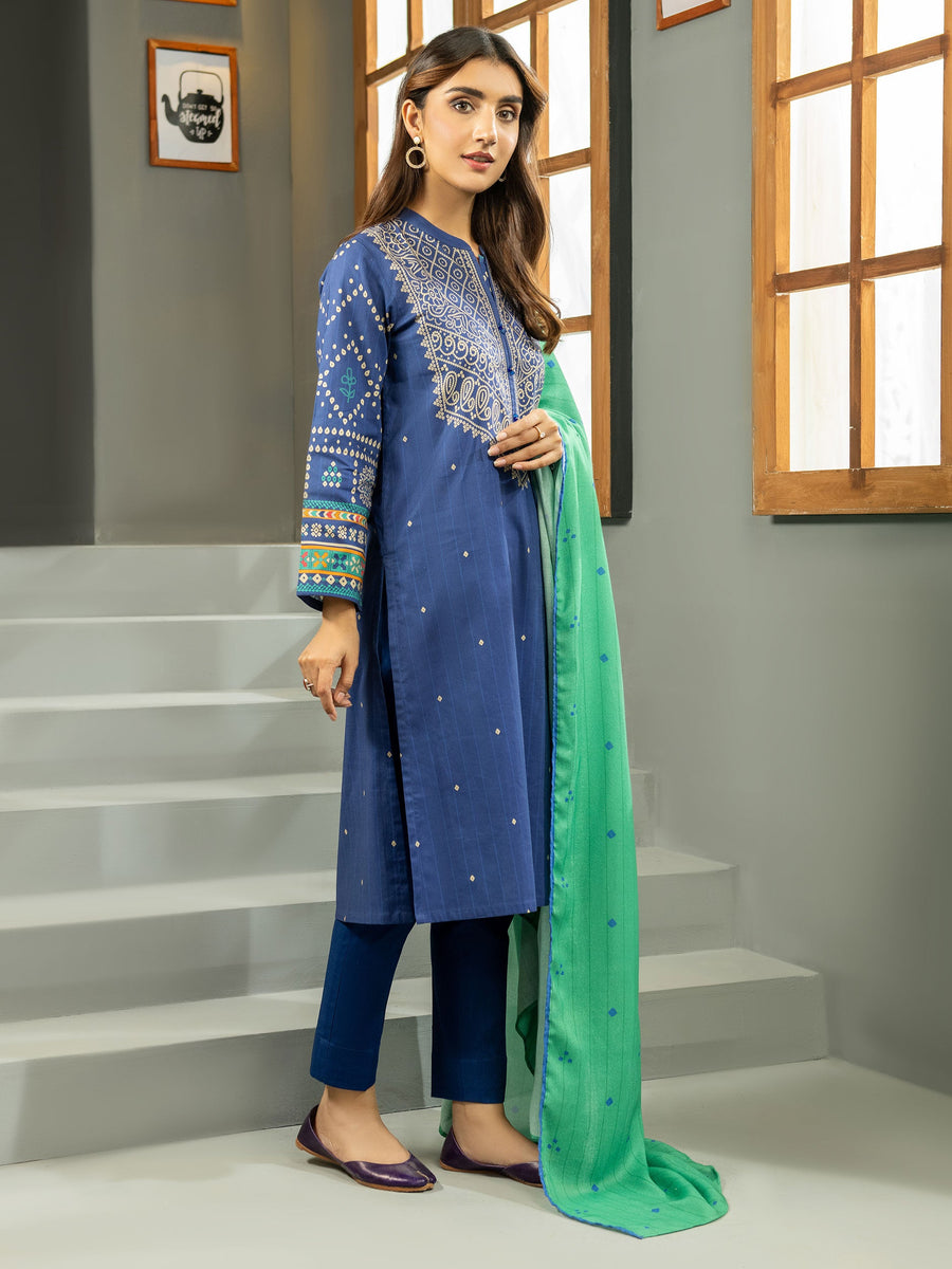 Limelight Winter Unstitched Printed Khaddar 3Pc Suit U2559 Blue