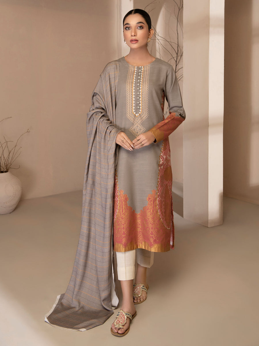 Limelight Winter Unstitched Printed Khaddar 2Pc Suit U2564 Grey