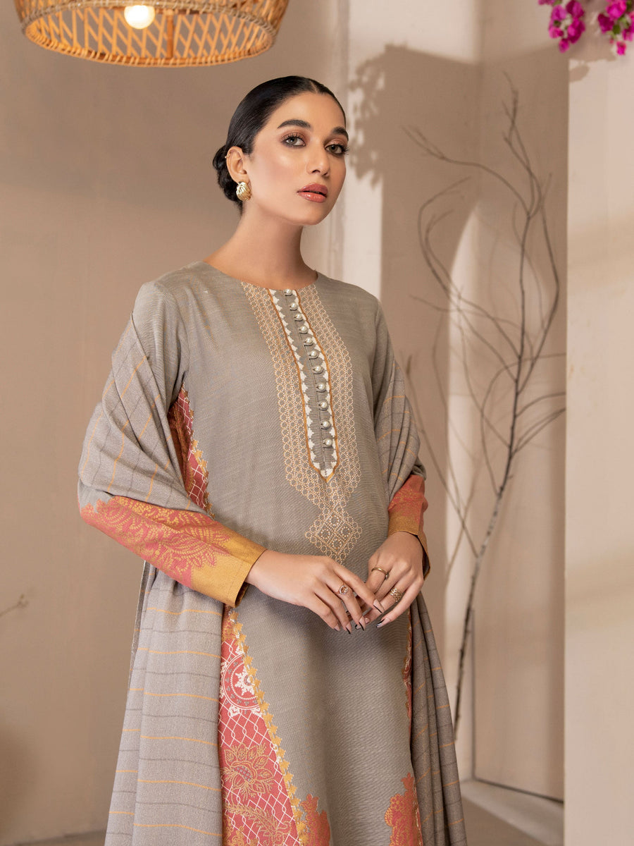 Limelight Winter Unstitched Printed Khaddar 2Pc Suit U2564 Grey