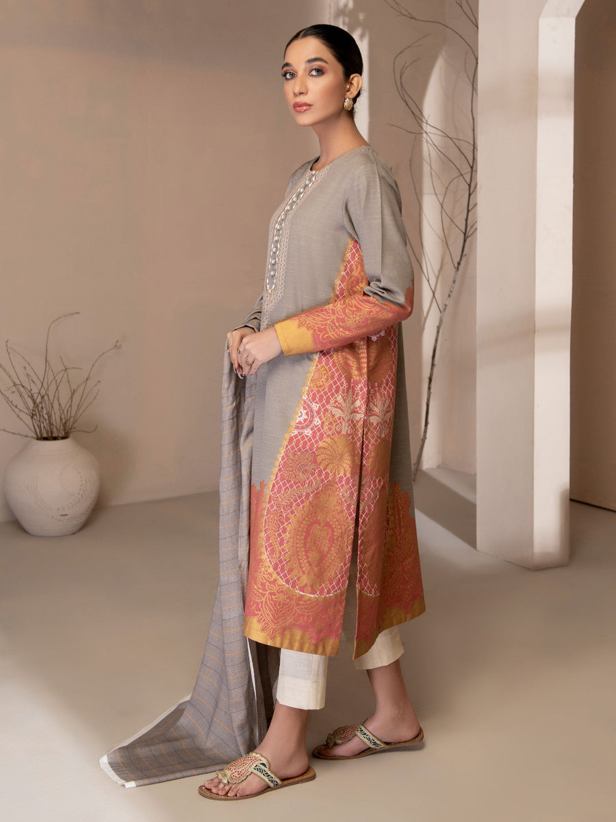 Limelight Winter Unstitched Printed Khaddar 2Pc Suit U2564 Grey