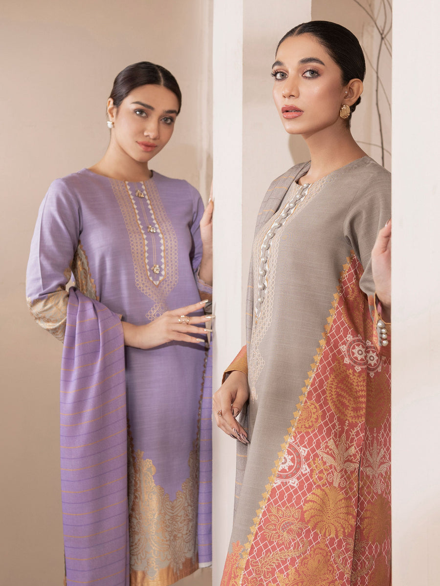 Limelight Winter Unstitched Printed Khaddar 2Pc Suit U2564 Lilac