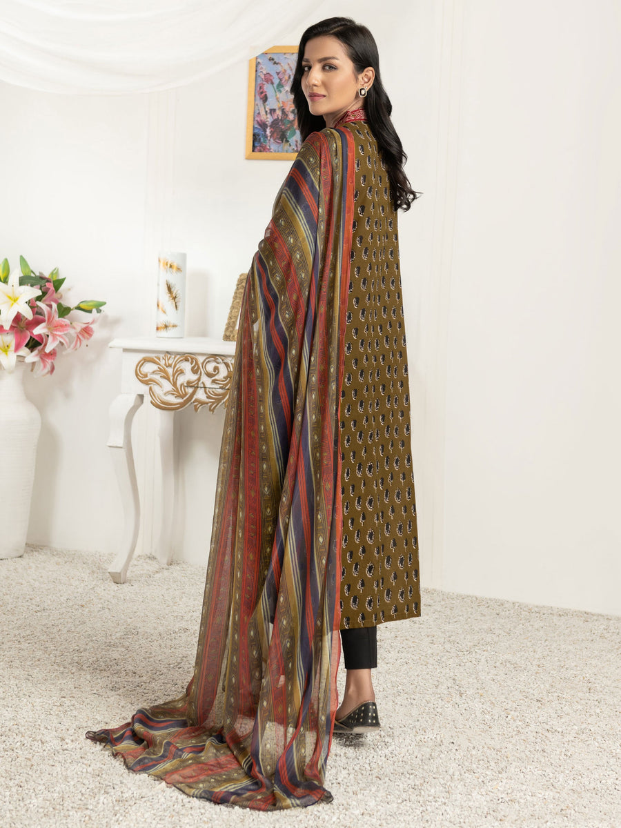 LimeLight Summer Unstitched Printed Lawn 2 Piece Suit U2569 Olive Green