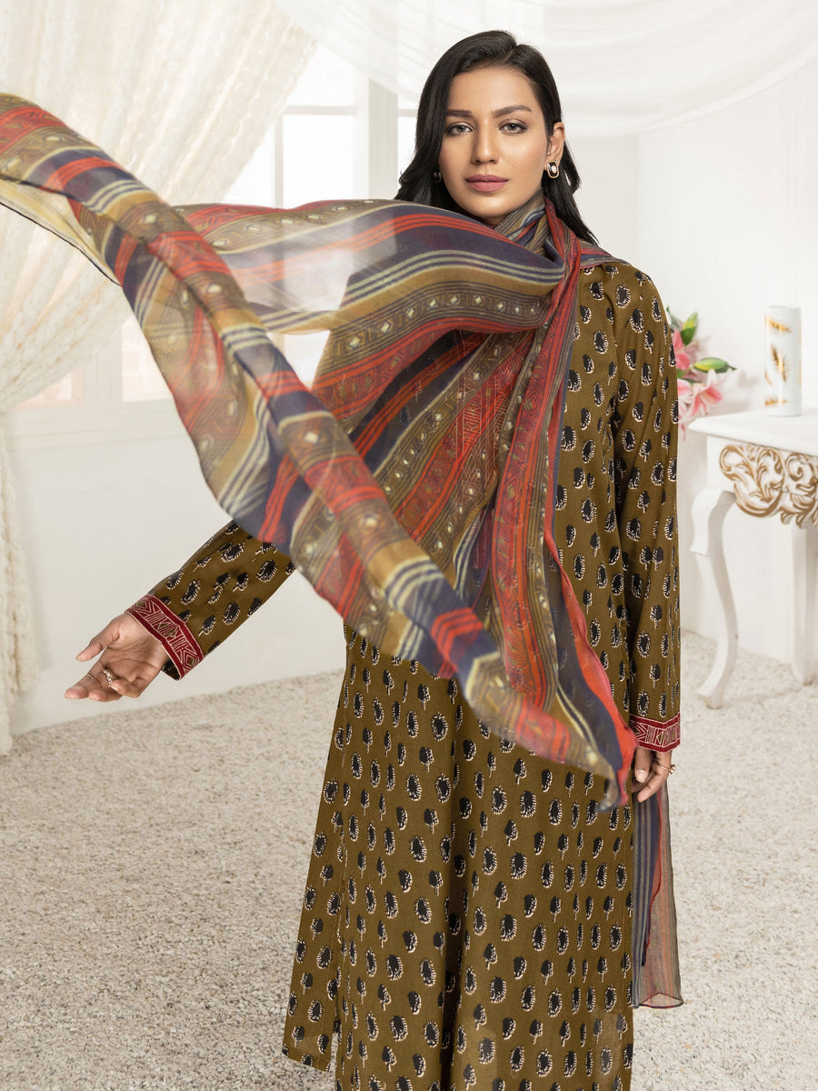 LimeLight Summer Unstitched Printed Lawn 2 Piece Suit U2569 Olive Green