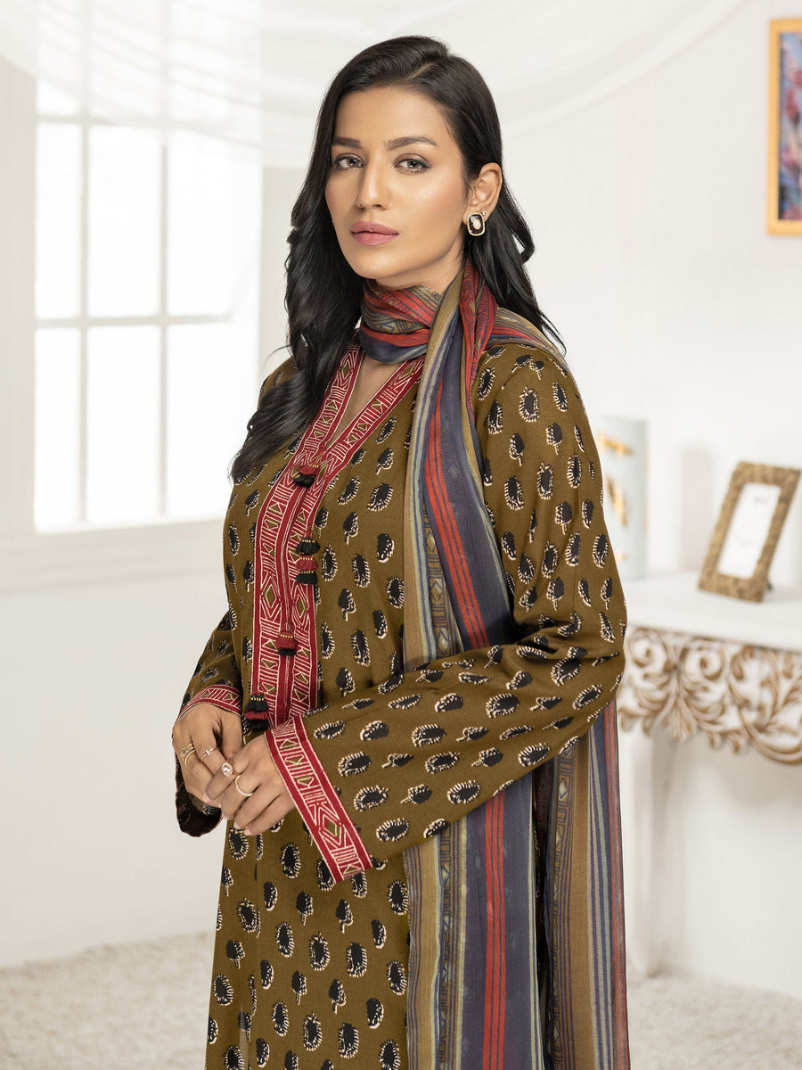LimeLight Summer Unstitched Printed Lawn 2 Piece Suit U2569 Olive Green