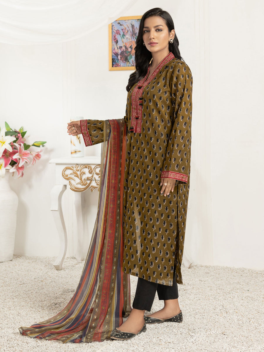 LimeLight Summer Unstitched Printed Lawn 2 Piece Suit U2569 Olive Green