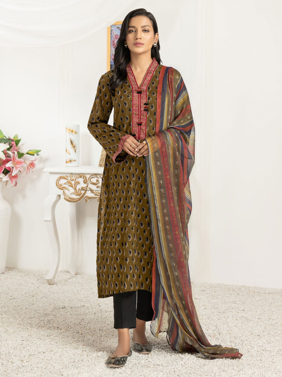 LimeLight Summer Unstitched Printed Lawn 2 Piece Suit U2569 Olive Green