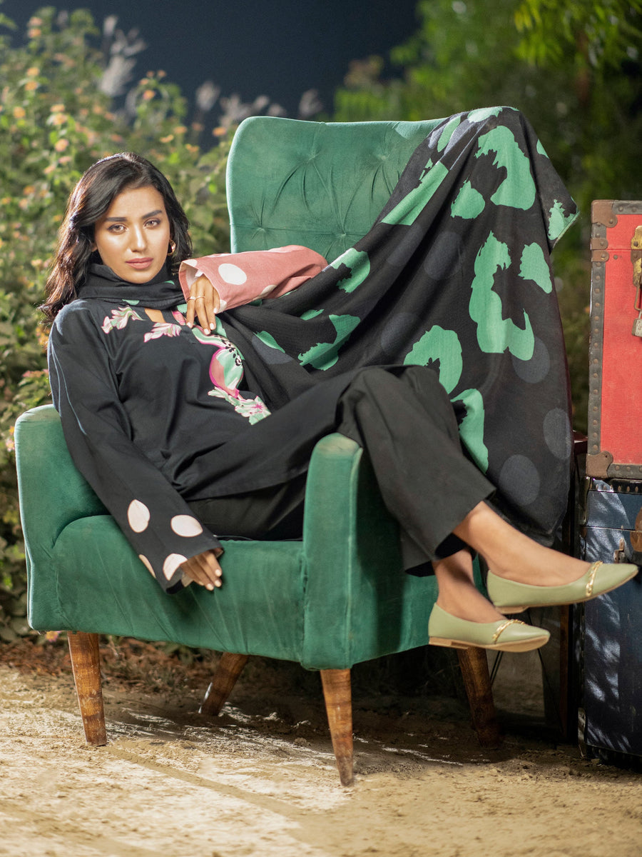 Limelight Winter Unstitched Printed Khaddar 3Pc Suit U2603 Black