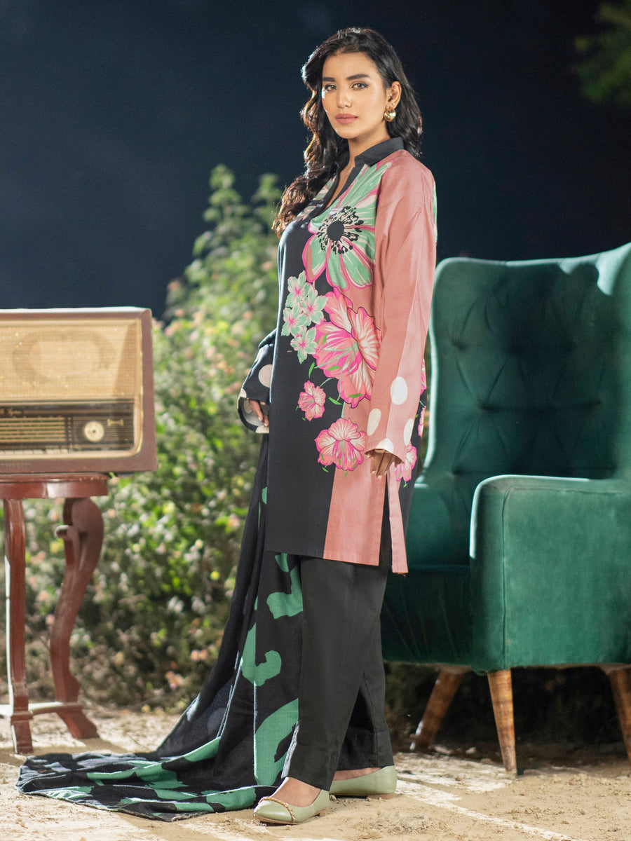 Limelight Winter Unstitched Printed Khaddar 3Pc Suit U2603 Black