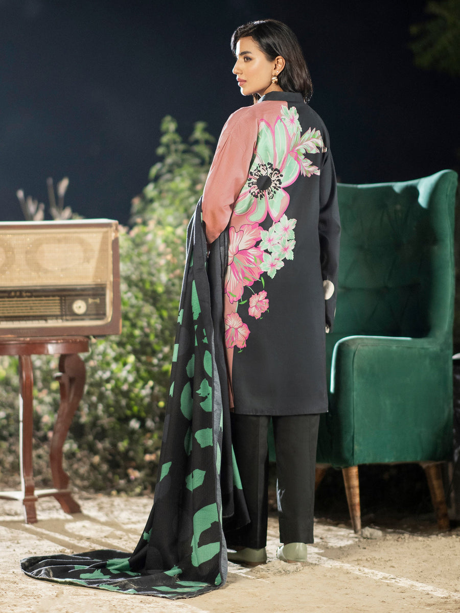Limelight Winter Unstitched Printed Khaddar 3Pc Suit U2603 Black