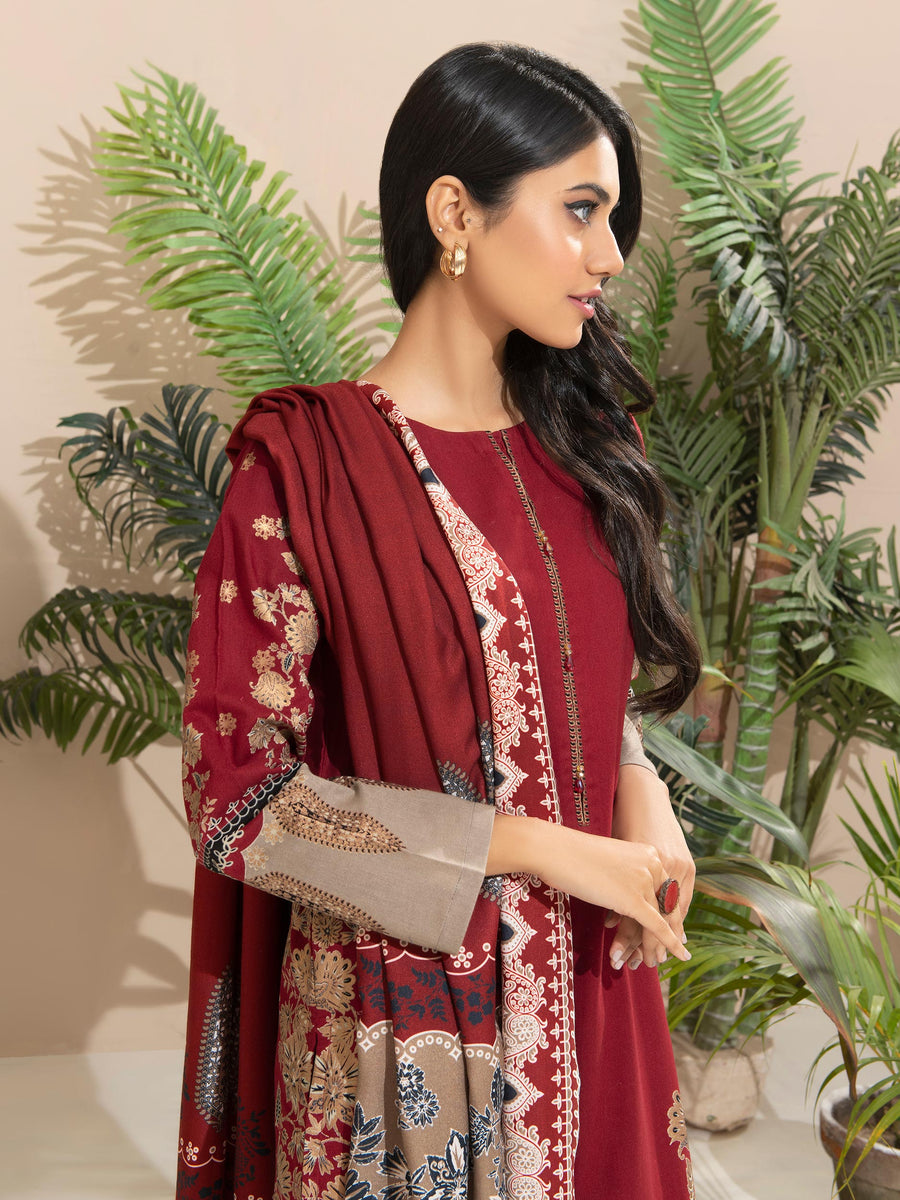 Limelight Winter Unstitched Printed Khaddar 3Pc Suit U2609 Red