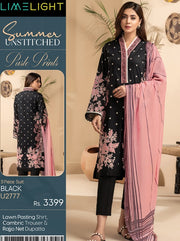 LimeLight Vol-03 Summer Unstitched Printed Lawn 3Pc Suit U2777 Black