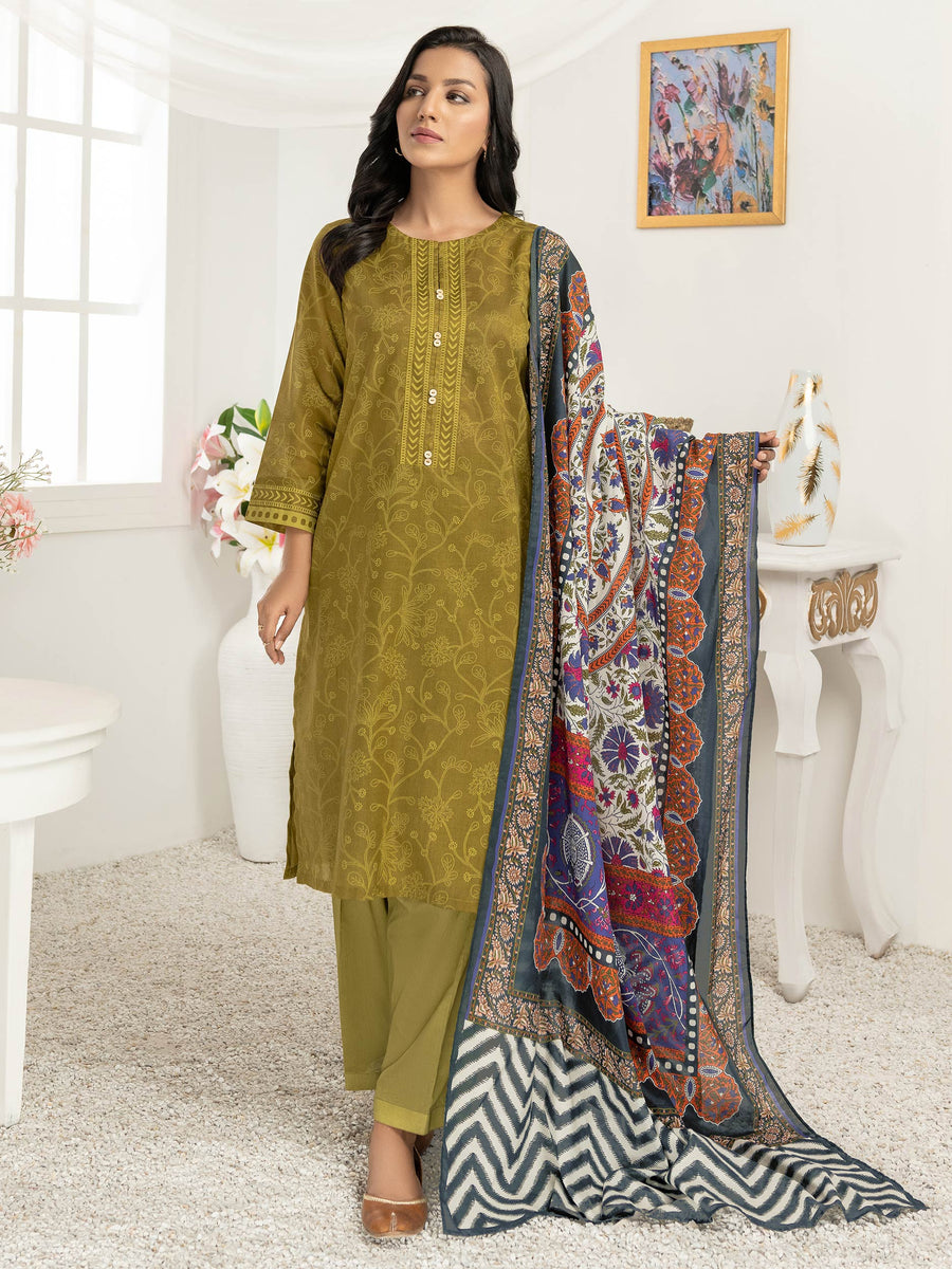 LimeLight Summer Unstitched Printed Lawn 3 Piece Suit U2785 Olive Green