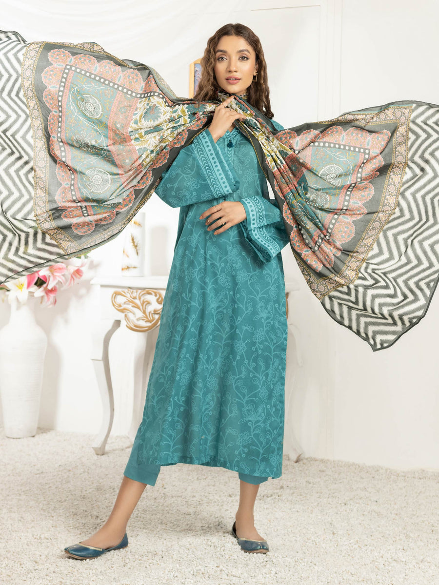 LimeLight Summer Unstitched Printed Lawn 3 Piece Suit U2785 Torquise