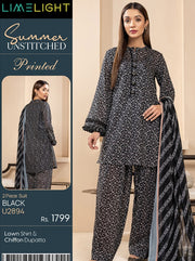 LimeLight Vol-03 Summer Unstitched Printed Lawn 2Pc Suit U2894 Black