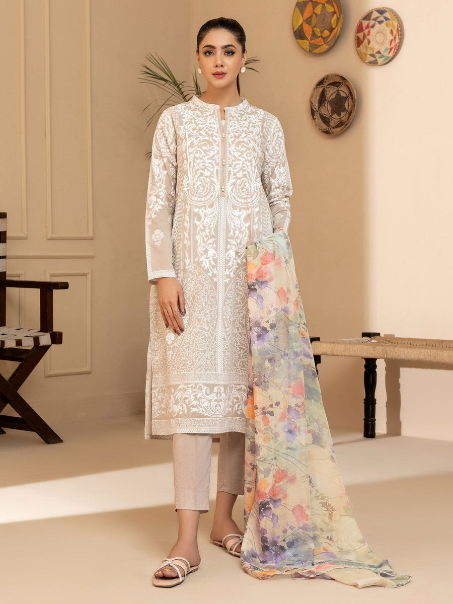 LimeLight Vol-03 Summer Unstitched Printed Lawn 3Pc Suit U2948 Beige