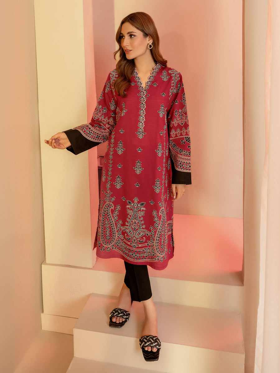 Limelight Winter Unstitched Printed Khaddar Single Shirt U3085 Red