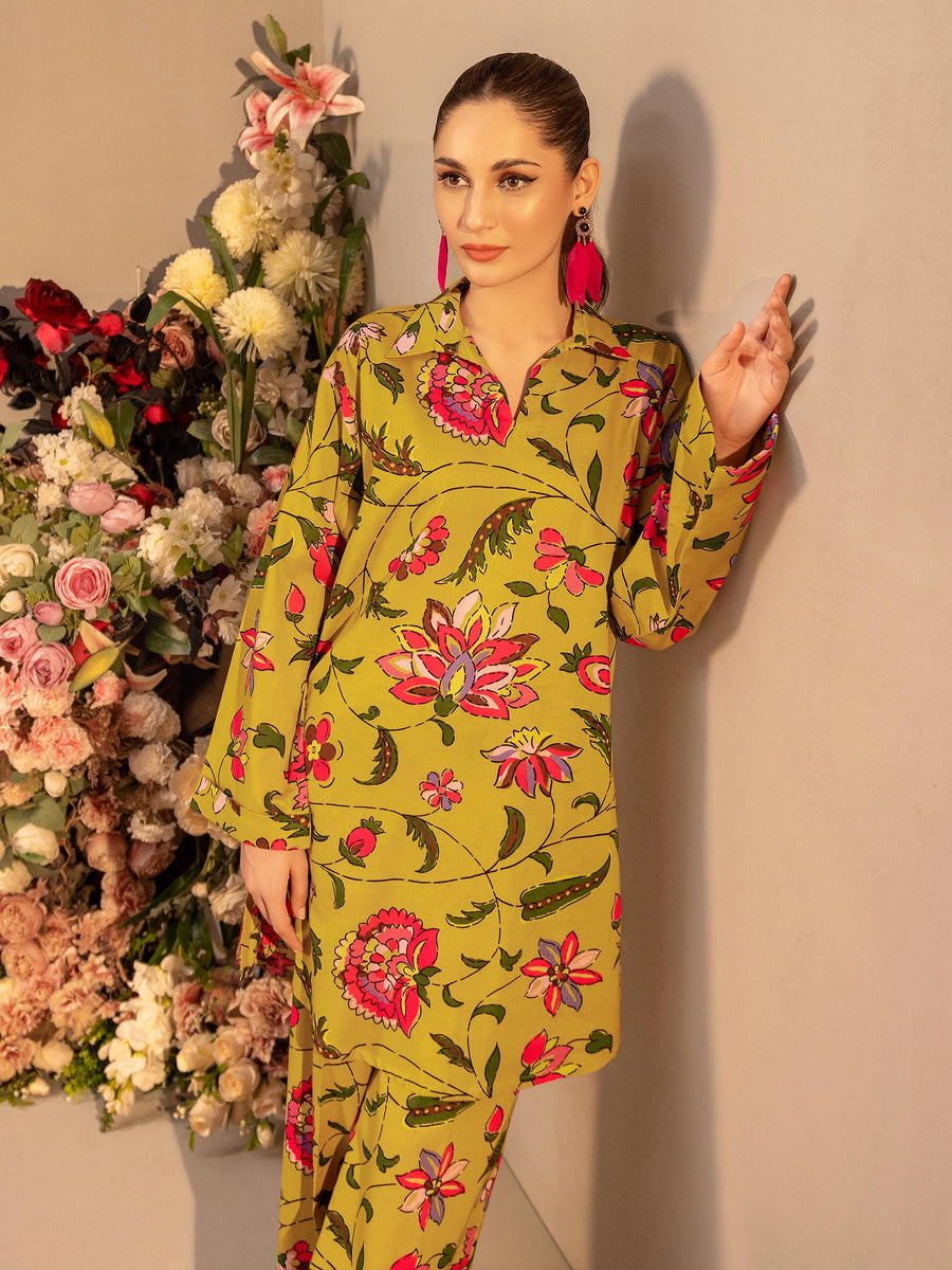 Limelight Winter Unstitched Printed Khaddar Single Shirt U3098 Apple Green