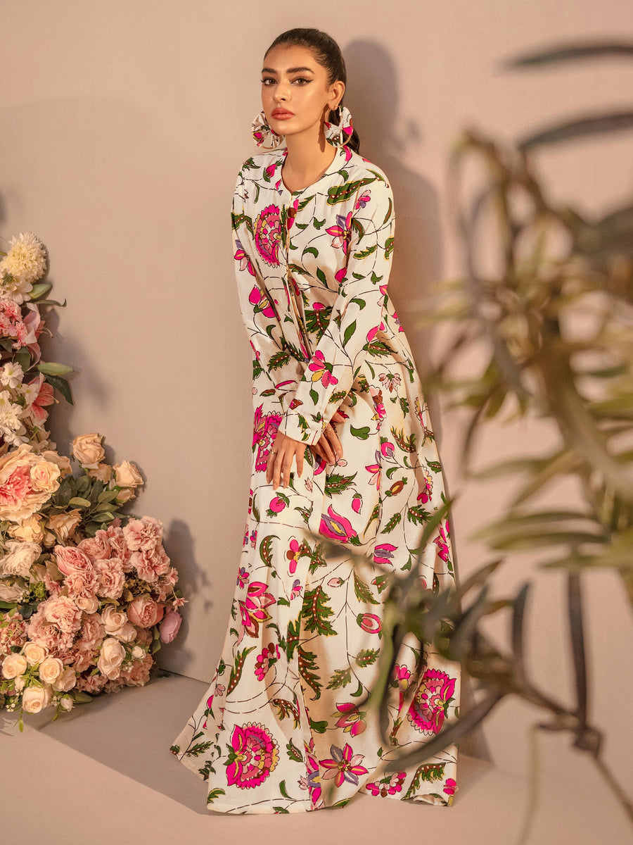 Limelight Winter Unstitched Printed Khaddar Single Shirt U3098 OFf White