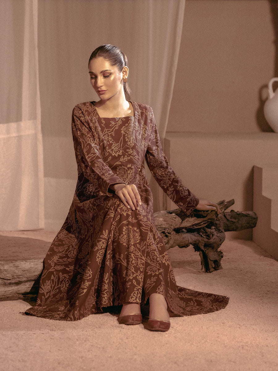 Limelight Winter Unstitched Printed Khaddar Single Shirt U3102 Brown