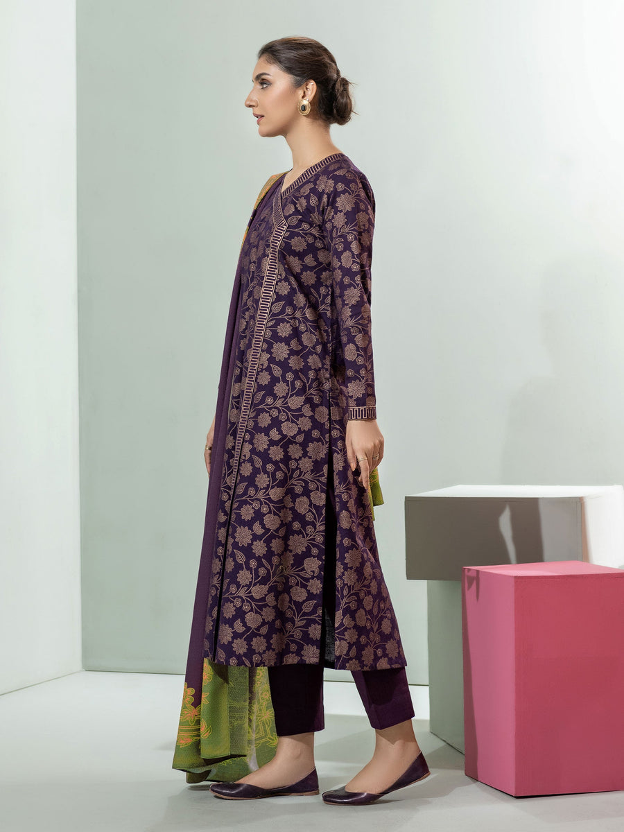 Limelight Winter Unstitched Printed Khaddar 2Pc Suit U3114 Purple