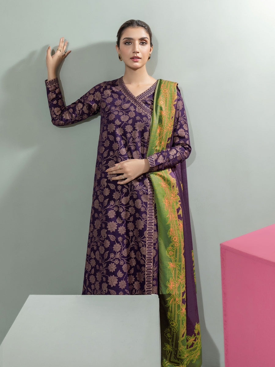 Limelight Winter Unstitched Printed Khaddar 2Pc Suit U3114 Purple